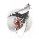Crow head from side view screaming in style of japanese art tattoo design idea