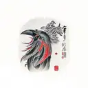 Crow head from side view screaming in style of japanese art tattoo design idea