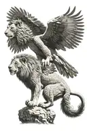 a lion with a falcon diving tattoo design idea