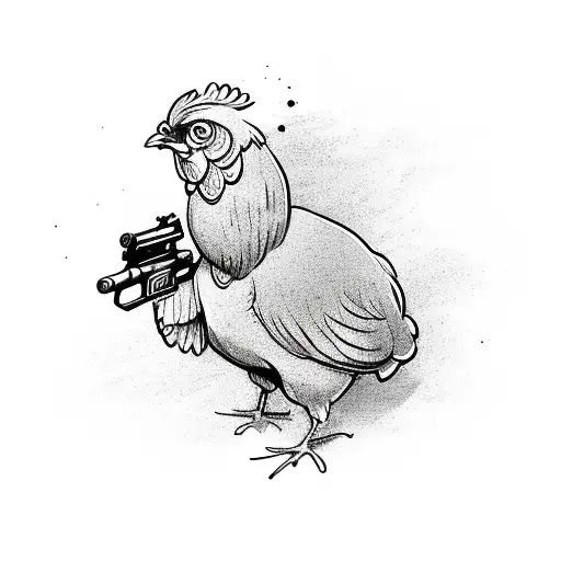 yellow cartoon chicken shooting gun tattoo design idea