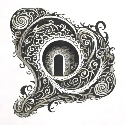 Intricate keyhole with a chaotic swirl of thoughts escaping, symbolizing the struggle with OCD and perfectionism tattoo design idea