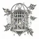 Geometric cage with scattered puzzle pieces representing the mind being locked in a cage of thoughts tattoo design idea