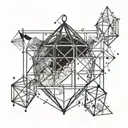 Geometric cage with scattered puzzle pieces representing the mind being locked in a cage of thoughts tattoo design idea
