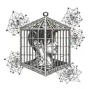 Geometric cage with scattered puzzle pieces representing the mind being locked in a cage of thoughts tattoo design idea