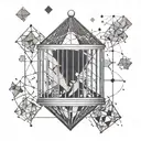 Geometric cage with scattered puzzle pieces representing the mind being locked in a cage of thoughts tattoo design idea