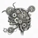Abstract brain with tangled wires and gears, representing the complexity of OCD and overthinking tattoo design idea