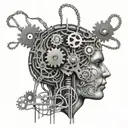 Abstract brain with tangled wires and gears, representing the complexity of OCD and overthinking tattoo design idea