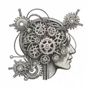 Abstract brain with tangled wires and gears, representing the complexity of OCD and overthinking tattoo design idea