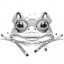 Samurai frog smoking on leaf with straw hat tattoo design idea