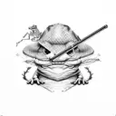 Samurai frog smoking on leaf with straw hat tattoo design idea