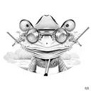 cartoon Samurai frog smoking on leaf with straw hat tattoo design idea