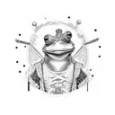cartoon Samurai frog smoking on leaf with straw hat tattoo design idea