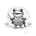 cartoon Samurai frog smoking on leaf with straw hat tattoo design idea