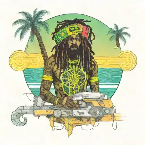 rastafari gangster mundo de caos armas drogas futuro tattoo design idea