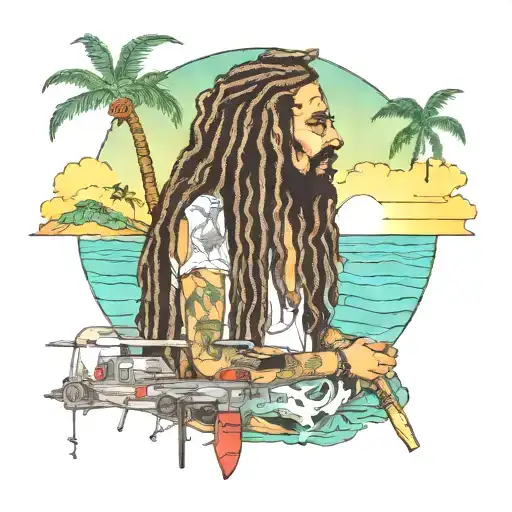 rastafari gangster mundo de caos armas drogas futuro tattoo design idea