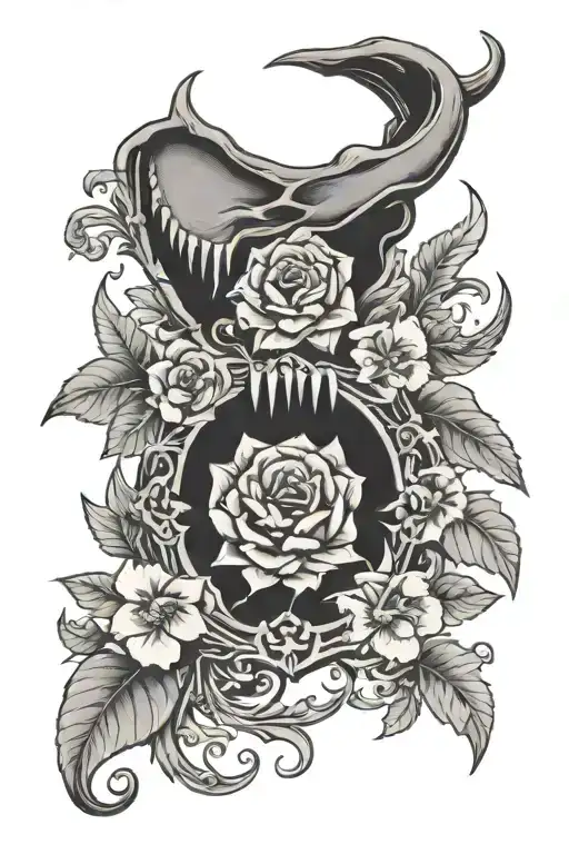 Sleep Token Logo With Animal Jaw And Floral Design tattoo design idea