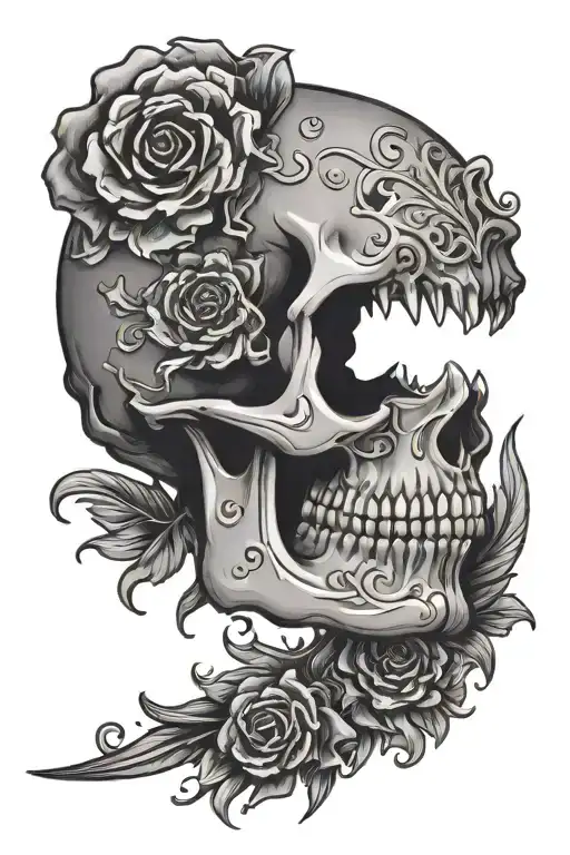 Sleep Token Logo with teeth jaw skull and floral design tattoo design idea