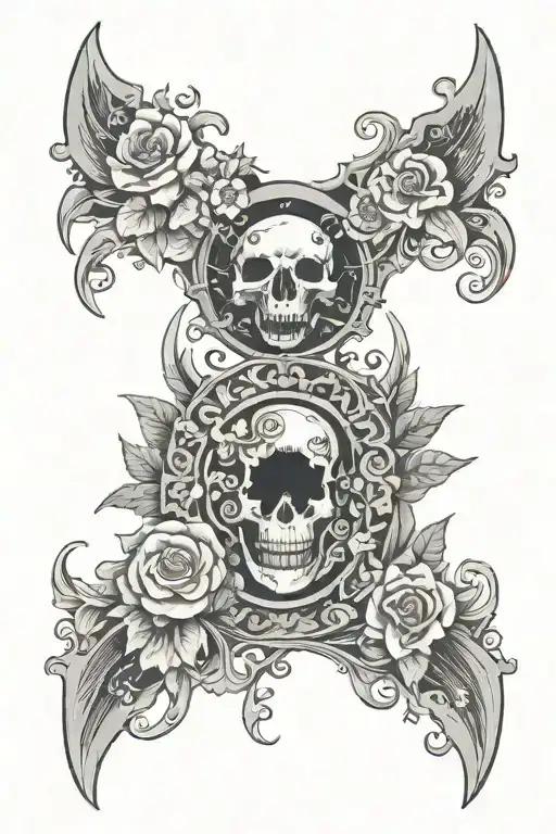 Sleep Token Logo With Animal Jaw And Floral Design around a doorway (Secret garden style)  tattoo design idea