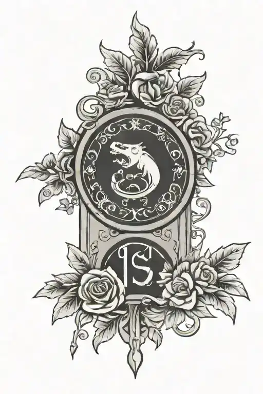 Sleep Token Logo With Animal Jaw And Floral Design around a doorway (Secret garden style)  tattoo design idea