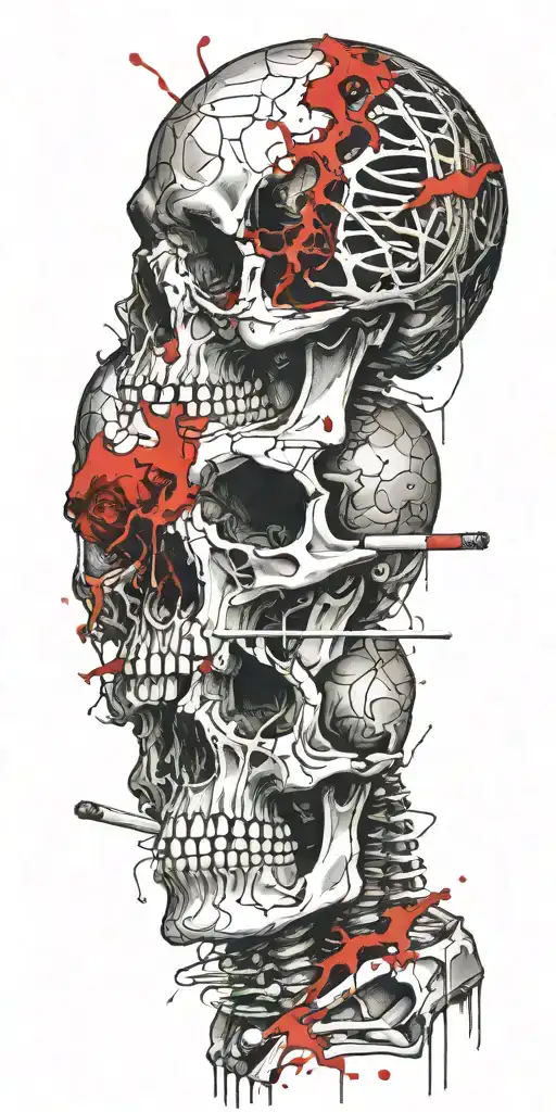 tortured soul leaving the body skeleton smoking cigarette tattoo design idea