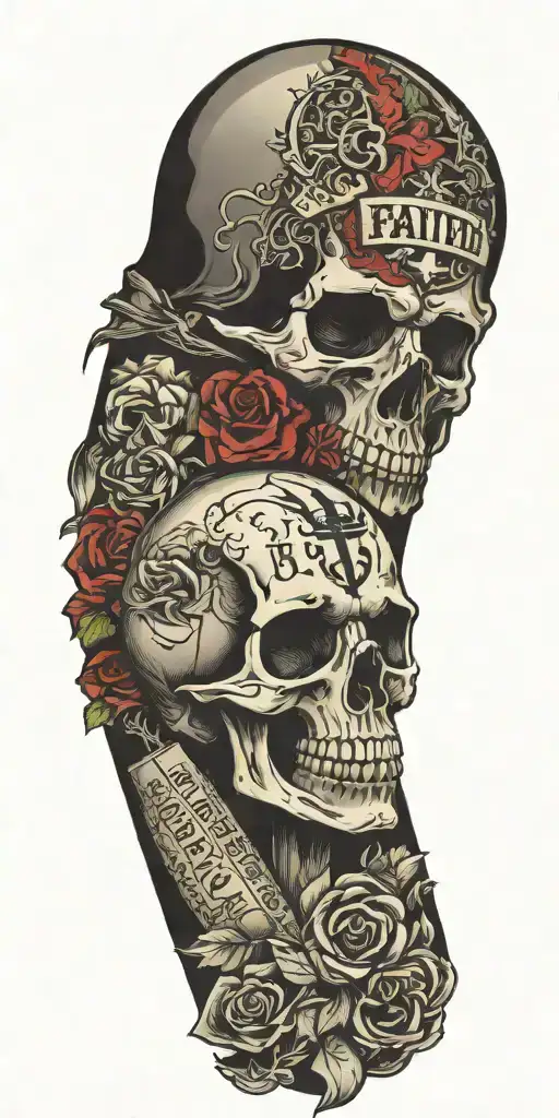 Tortured soul death fight for faith family the word Bankz written in it tattoo design idea