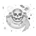 astronaut,  two planets ,chains, skeleton, tattoo design idea