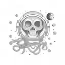 astronaut,  two planets ,chains, skeleton, tattoo design idea