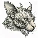 Sphynx cat with piercings 3 on year, 2 on eyebrows and one on the nose  tattoo design idea