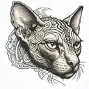 Sphynx cat with piercings 3 on year, 2 on eyebrows and one on the nose  tattoo design idea