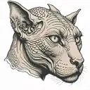 Sphynx cat with piercings 3 on year, 2 on eyebrows and one on the nose  tattoo design idea