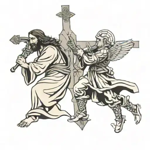 Jesus Christ and soldier tattoo design idea