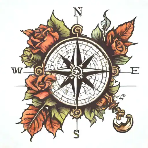 compass needle, sun and moon, hand on bible, five leaf clover  tattoo design idea
