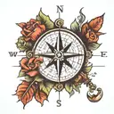 compass needle, sun and moon, hand on bible, five leaf clover  tattoo design idea