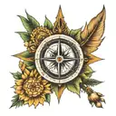 compass needle, sun and moon, hand on bible, five leaf clover  tattoo design idea