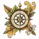 compass needle, sun and moon, hand on bible, five leaf clover  tattoo design idea