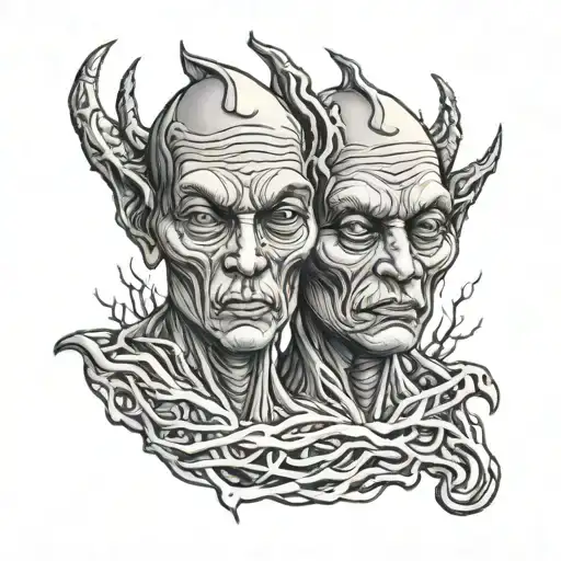 siamese twin head creapy monster  tattoo design idea