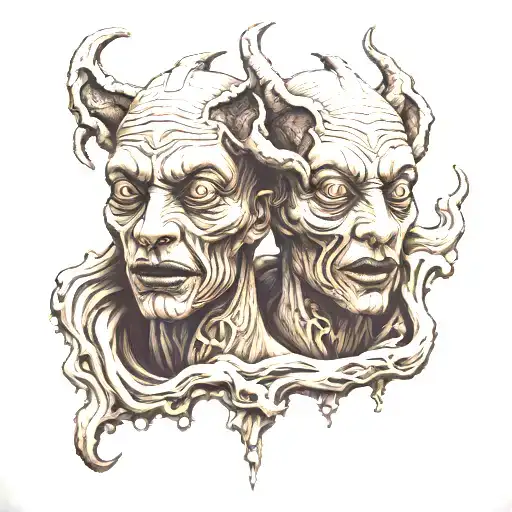 siamese twin head creapy monster  tattoo design idea