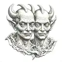 siamese twin head creapy monster  tattoo design idea