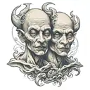 siamese twin head creapy monster  tattoo design idea