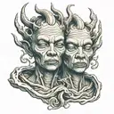 siamese twin head creapy monster  tattoo design idea