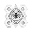 fierce flying bee breaking through a hexagon and incoporates the word SIPHU tattoo design idea