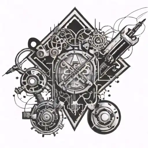 An abstract design incorporating electrical symbols and tools, symbolizing the client's occupation as an electrician tattoo design idea
