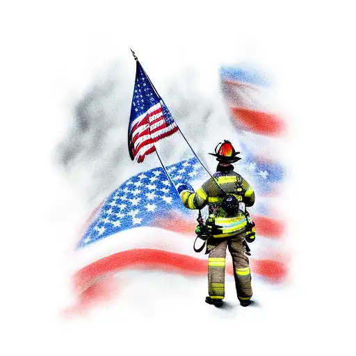 firefighter with american flag tattoo design idea