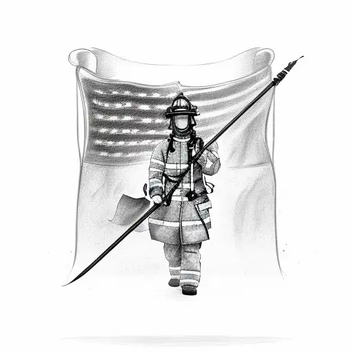 firefighter with flag tattoo design idea