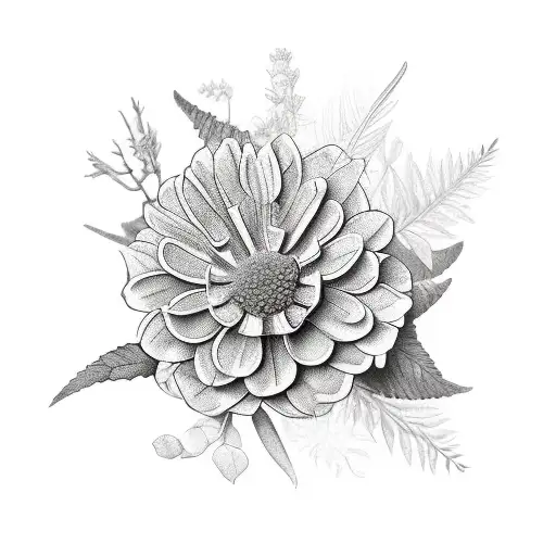 A realistic tattoo design of a herb collection, showcasing different dried plants and flowers tattoo design idea