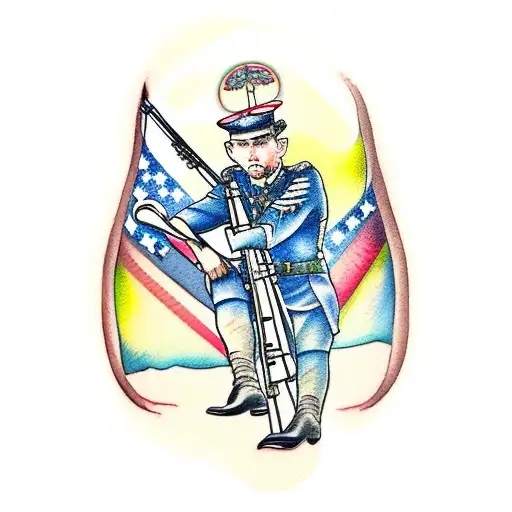 water colour tattoo of a world war one soldier playing the cello tattoo design idea