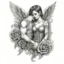 Create a tattoo featuring a dark romance scene with elements of bdsm choking in a black-grey style tattoo design idea