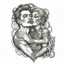 Create a tattoo featuring a dark romance scene with elements of bdsm choking in a black-grey style tattoo design idea
