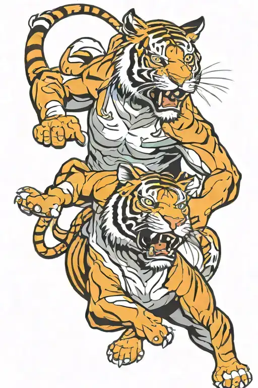 Bengal tiger fights Lydian fighting bull tattoo design idea