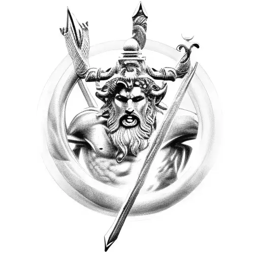 full arm slave of greek gods.  ares, poseidon, zeus, cerberus  tattoo design idea